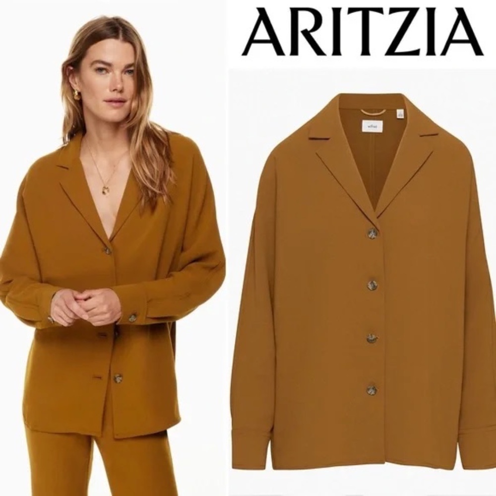 ARITZIA Wilfred Freeform Collared Button Down Shirt in Chestnut Tan - Size Small